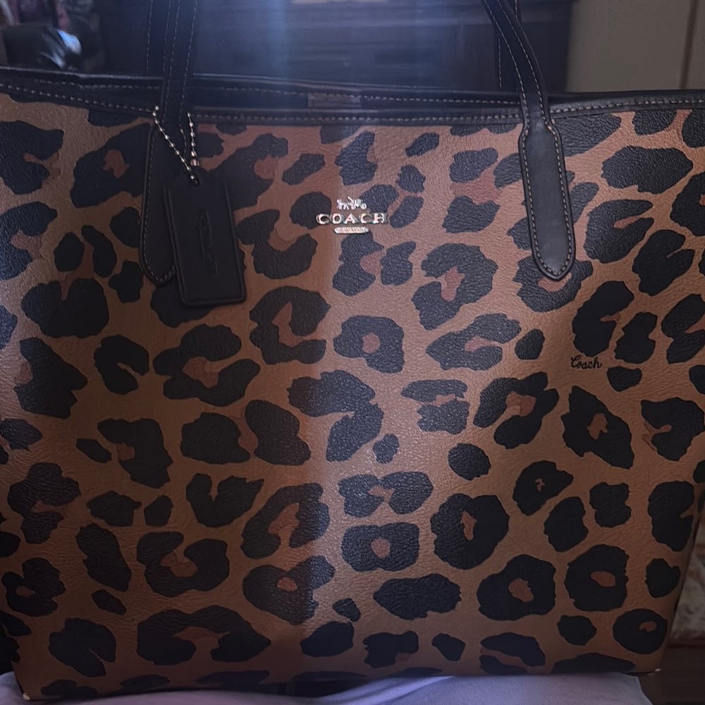 Coach Brown and Black Leopard Print Tote